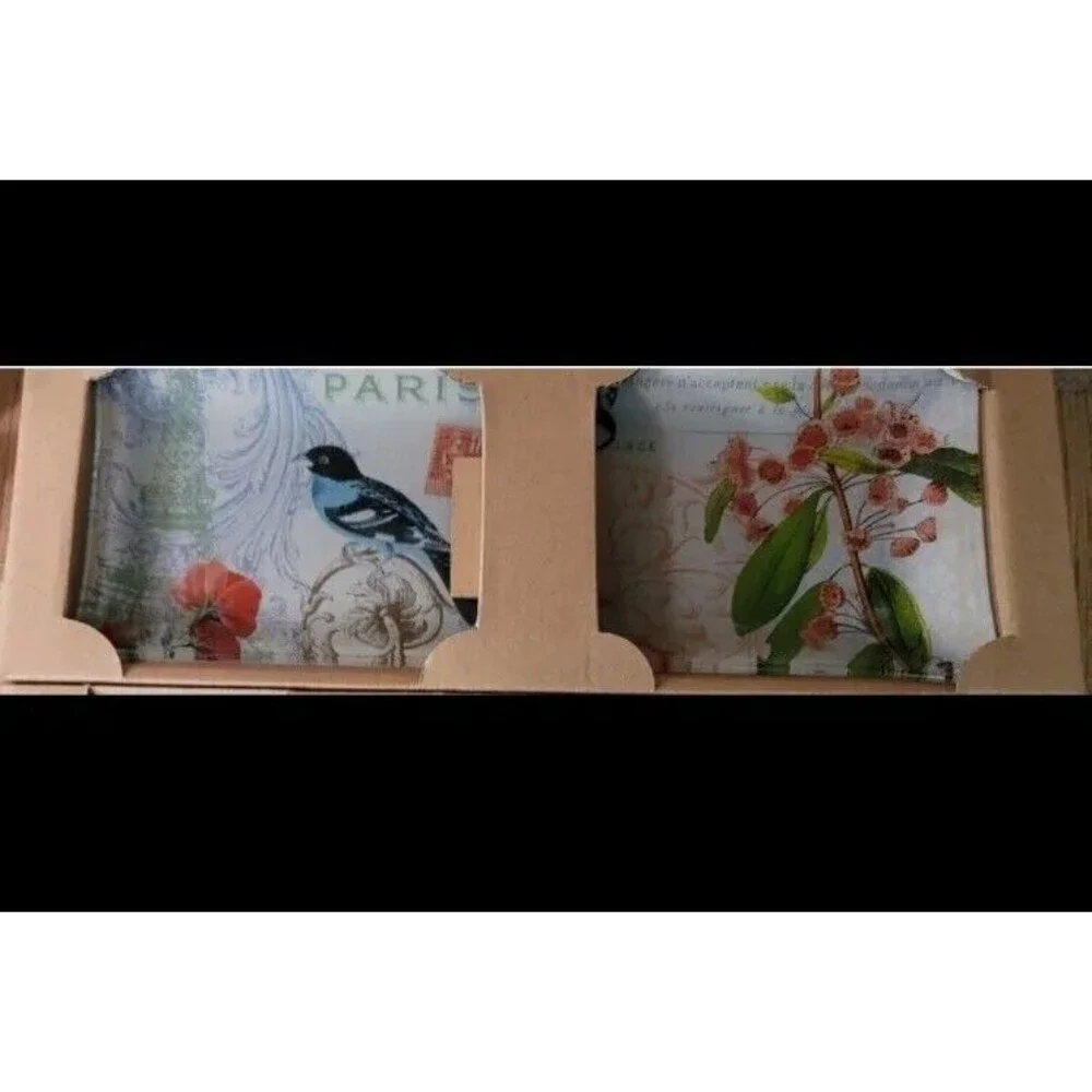 Memories Artisan Glasswork 5 pc. Textured Glass Serving Pieces with Bird/Floral